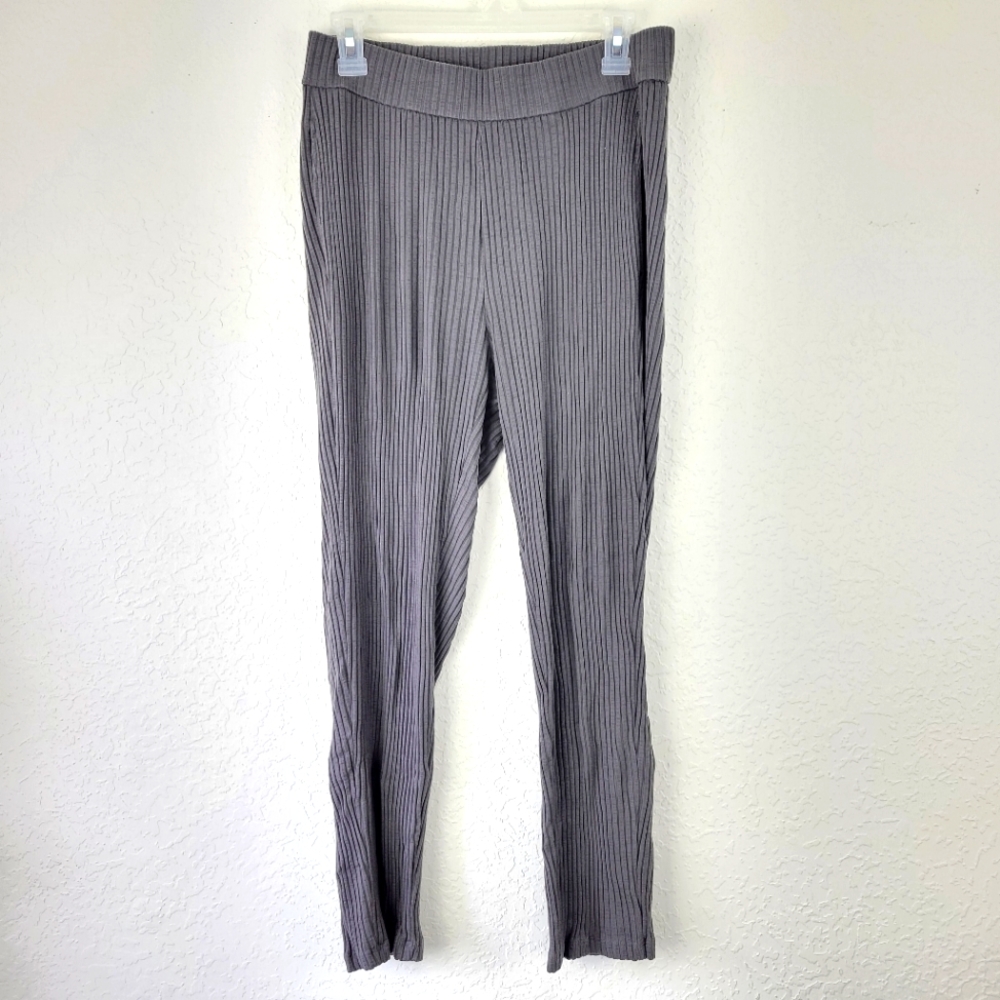 Eileen Fisher Gray Ribbed Jersey Knit Stretch Leggings Pants M